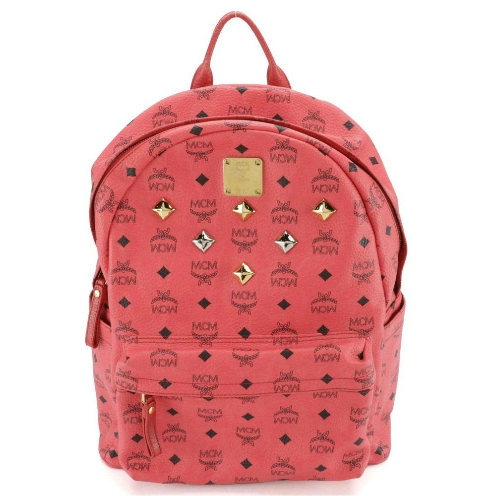 MCM Starck Backpack in Hot Pink Studded Visetos Monogram Canvas and Leather